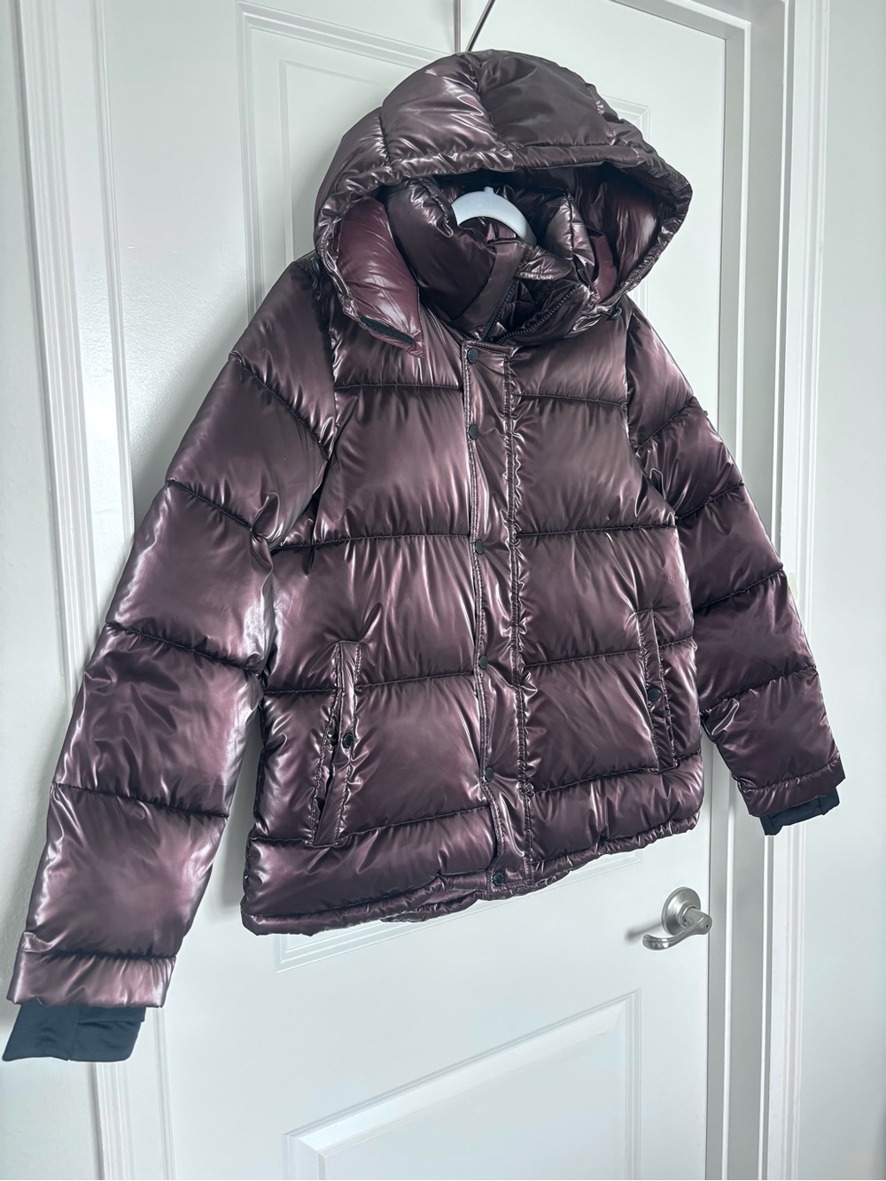 BCBG Generation Metallic Brown Plum Hooded Puffer Jacket Eco Fill Size M Winters
